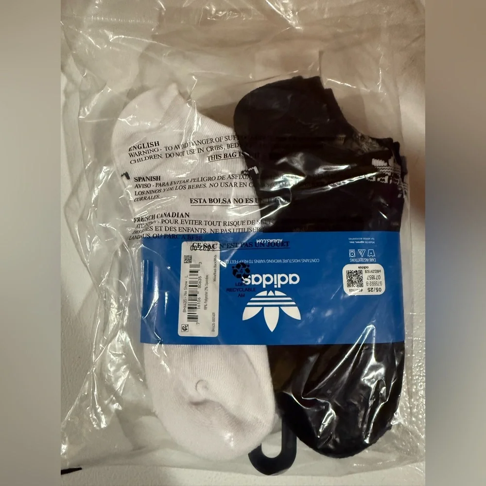 adidas Men's Black and White Athletic No-Show Socks